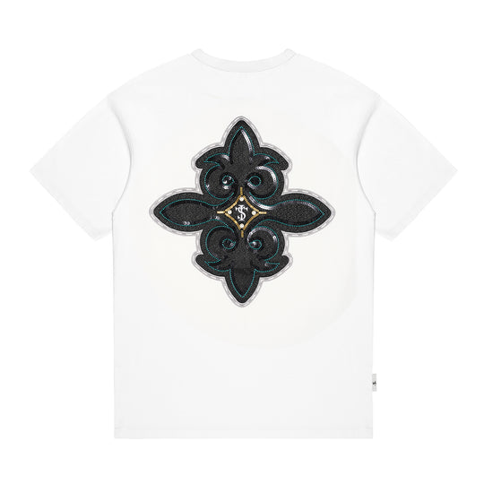 Small Town Kid Cross Pearl Sequin Beaded Embroidery Tee | Face 3 Face