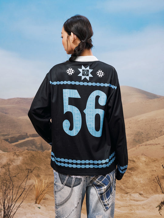 YADcrew Ethnic Pattern Long Sleeve Polo Jersey | Face 3 Face