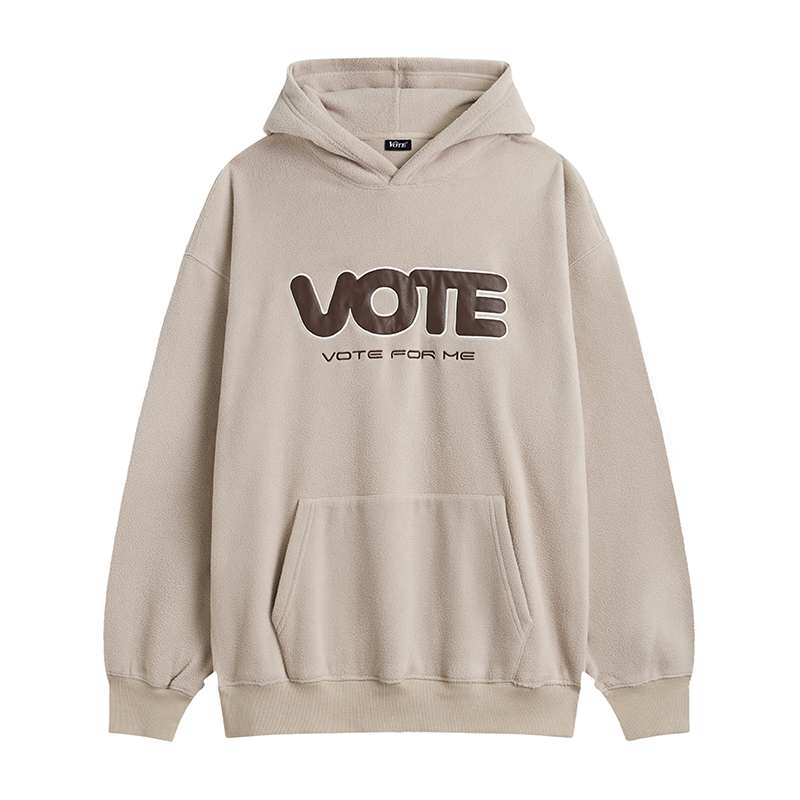 VOTE Fleece Logo Leather Splicing Hoodie