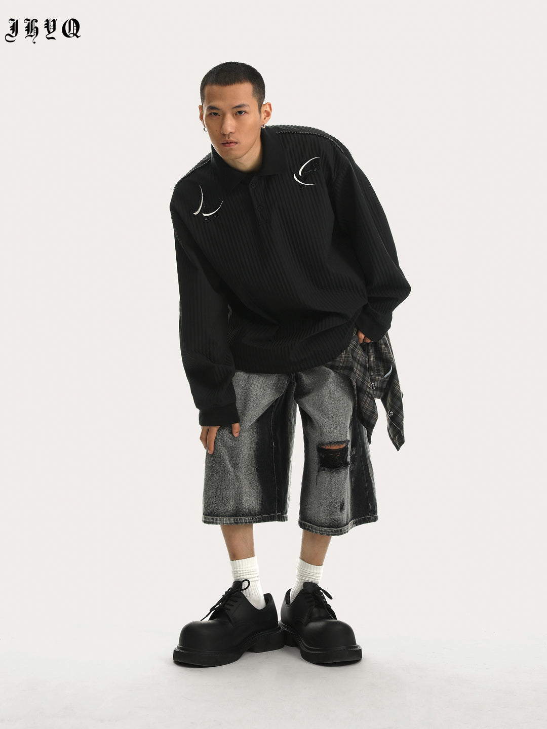 JHYQ Beaded Embroidery Long Sleeved Polo