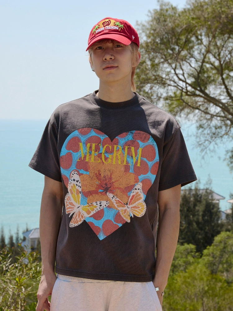 RUSURE Washed Butterfly Heart Print Tee | Face 3 Face
