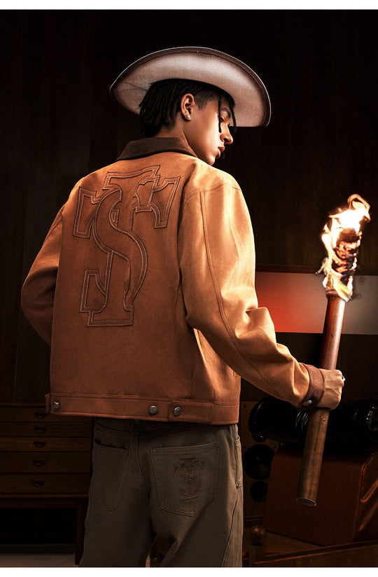 Small Town Kid Faux Suede Logo Patch Work Jacket | Face 3 Face