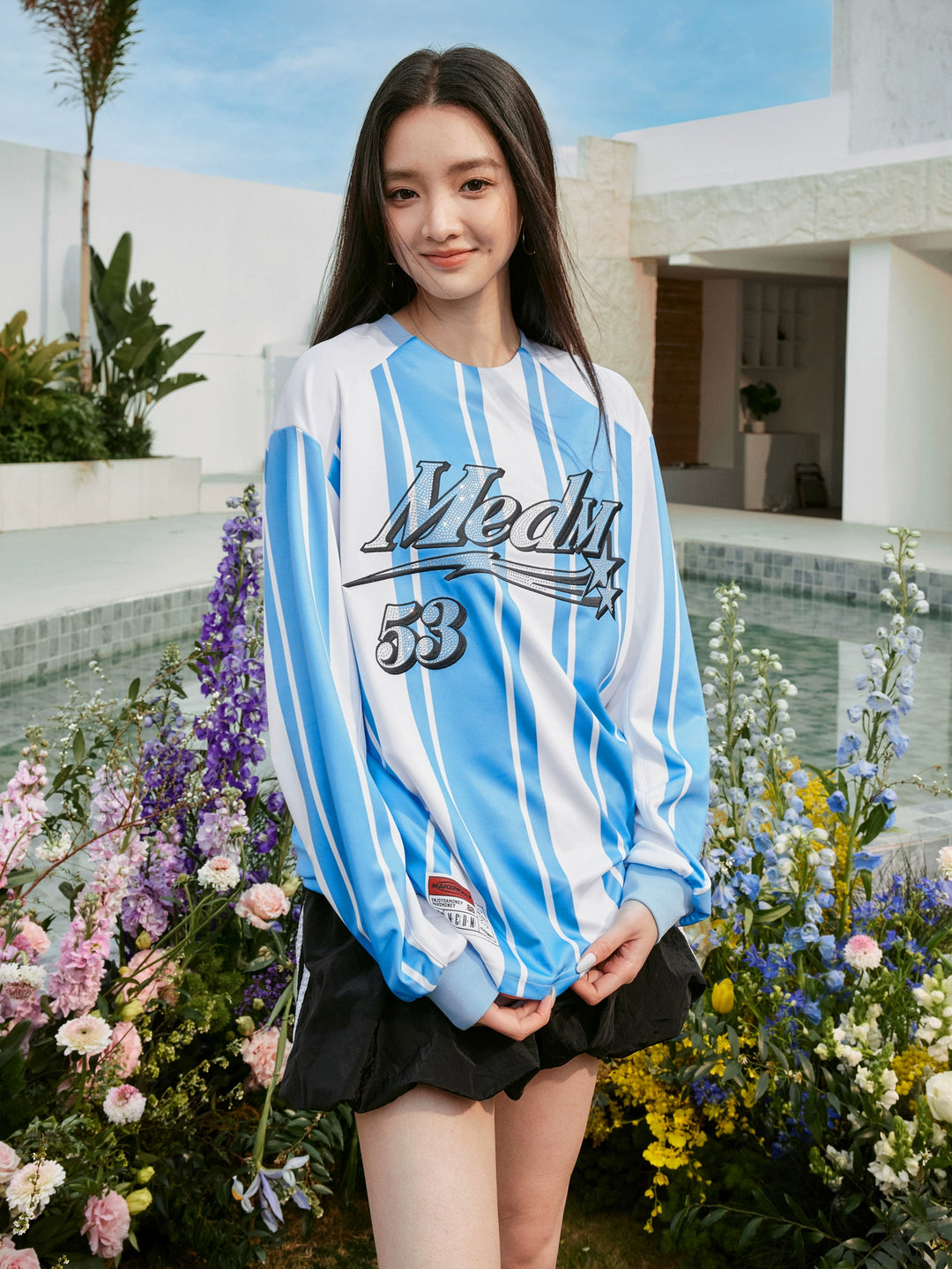 MEDM Rhinestone Logo Striped Soccer Jersey | Face 3 Face