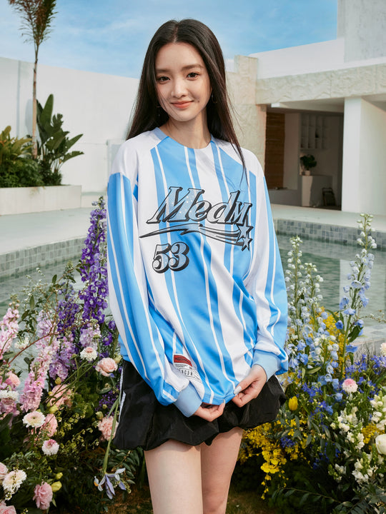 MEDM Rhinestone Logo Striped Soccer Jersey | Face 3 Face