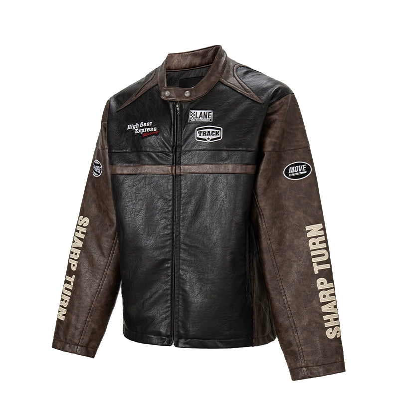 F2CE Embroidery Patch PU Leather Racing Jacket | Face 3 Face