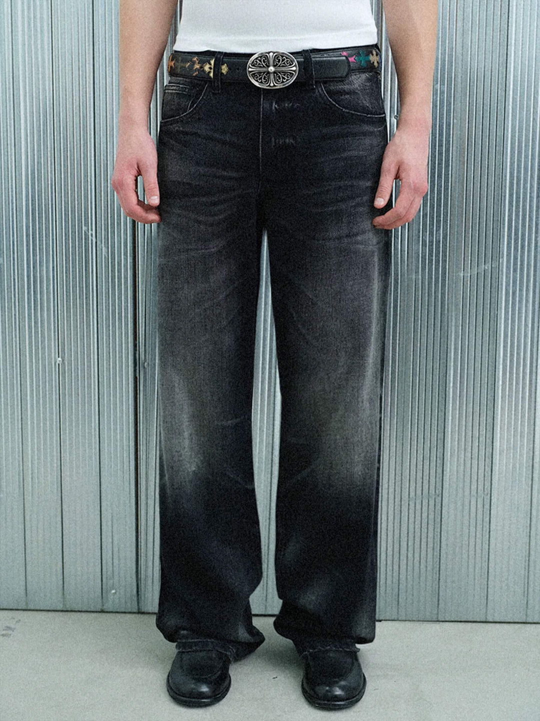 S45 Vintage Whisker Wash Distressed Slub Denim Jeans