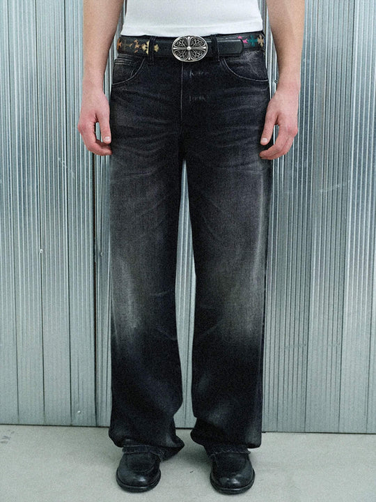 S45 Vintage Whisker Wash Distressed Slub Denim Jeans