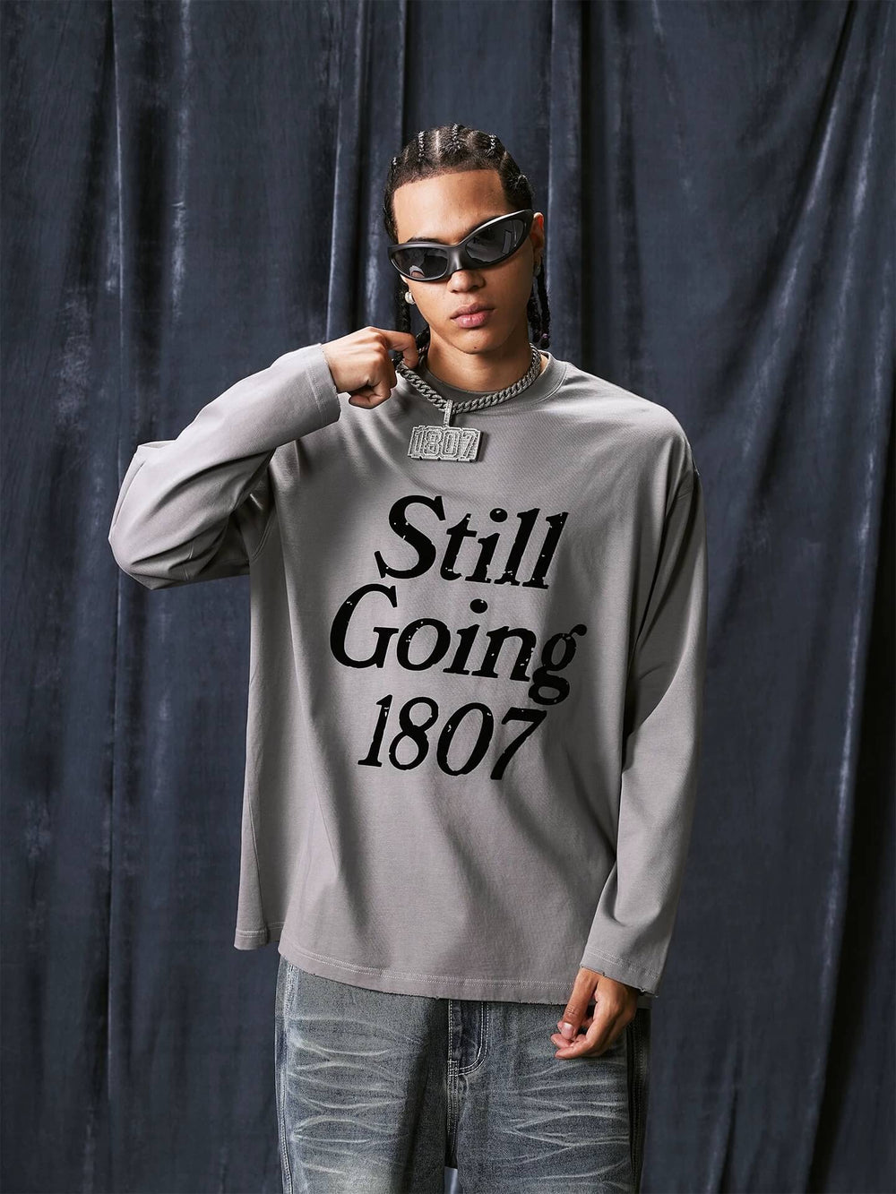 1807 STILLGOING Vintage Flocked Print Long Sleeve Tee | Face 3 Face