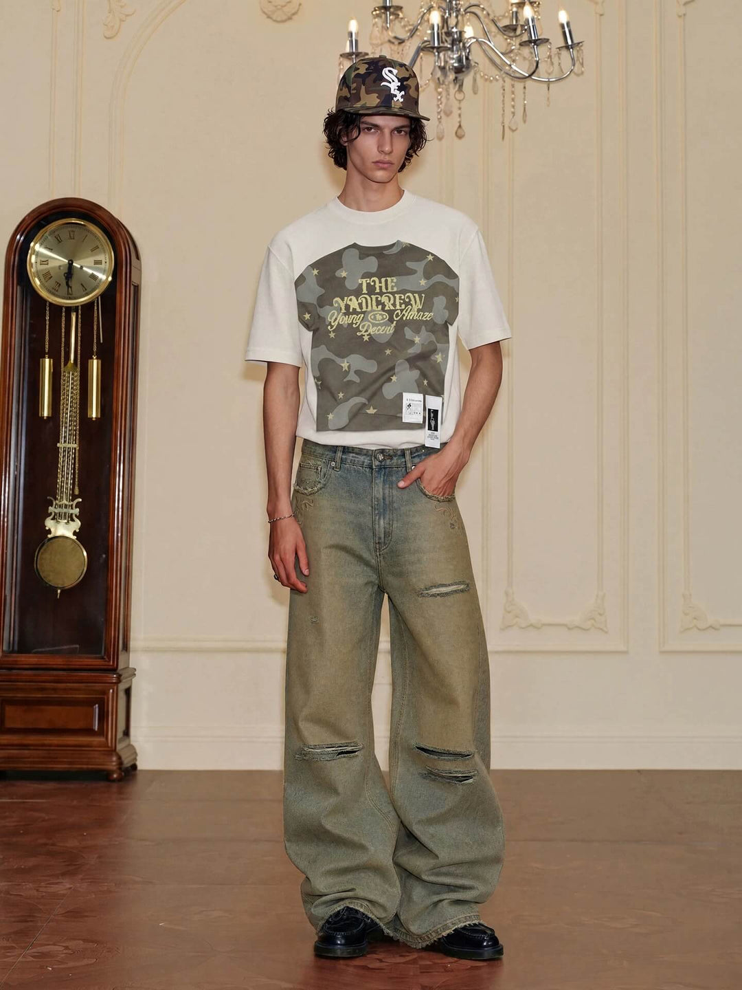 YADcrew Baroque Embroidered Distressed Wash Slight Flare Jeans | Face 3 Face