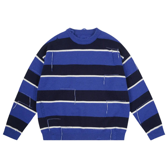 Labt Striped Distressed Knit Sweater | Face 3 Face
