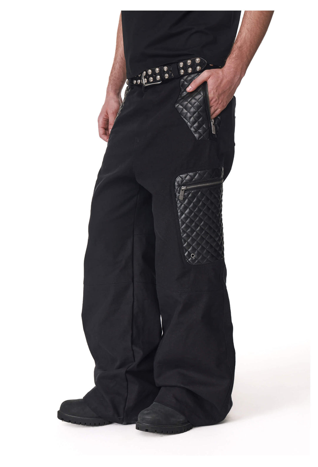 ANTIDOTE PU Leather Quilted Patchwork Cargo Pocket Work Pants | Face 3 Face