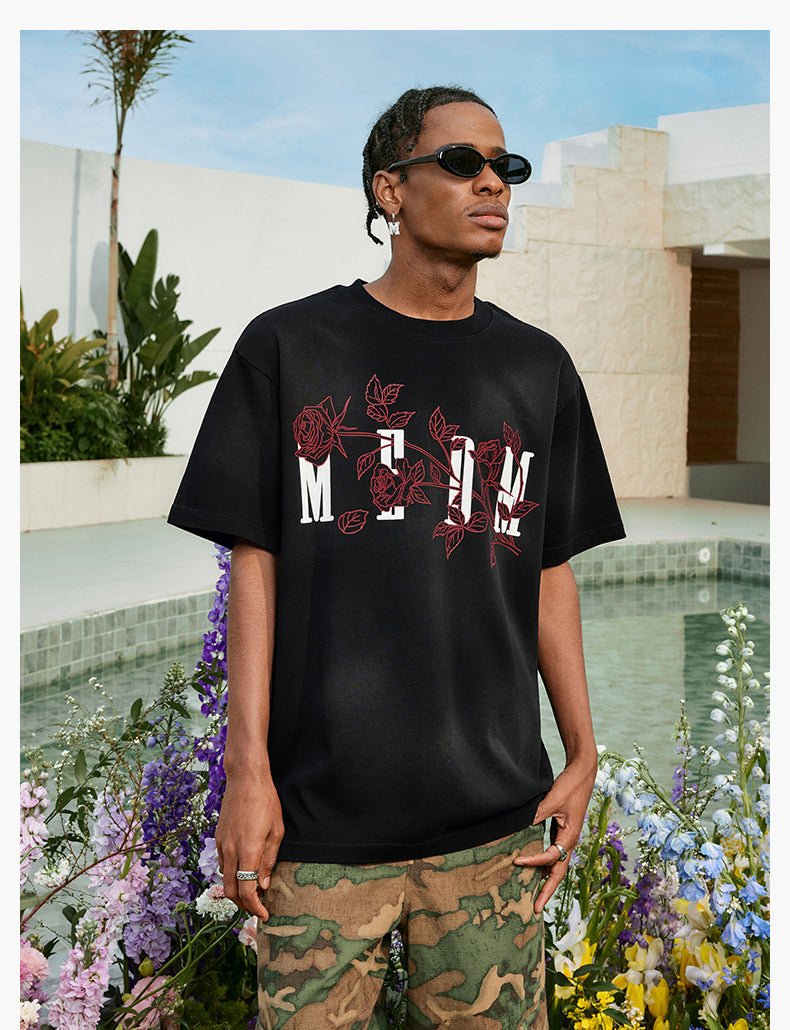 MEDM Rose Flower Print Washed Tee | Face 3 Face