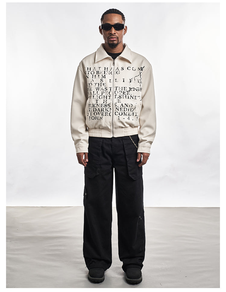 F3F Select Letter Printed Zip Short Jacket | Face 3 Face