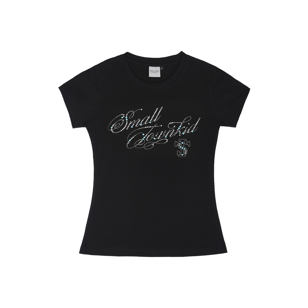 Small Town Kid Rhinestone Jewelry Lettering Slim Fit Tee | Face 3 Face