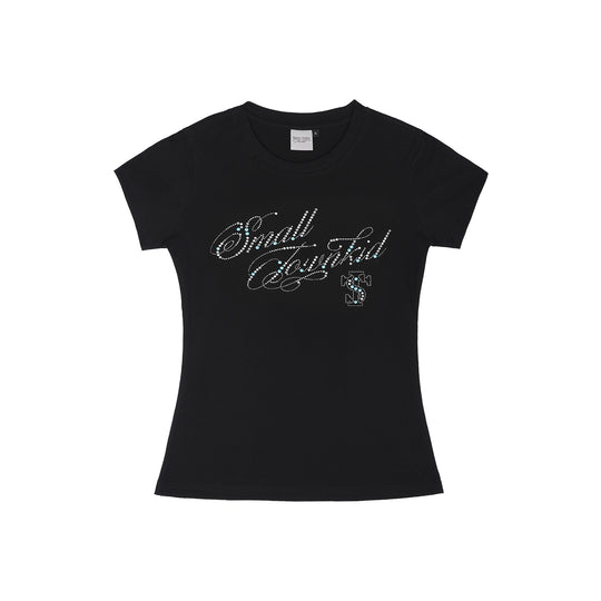 Small Town Kid Rhinestone Jewelry Lettering Slim Fit Tee | Face 3 Face