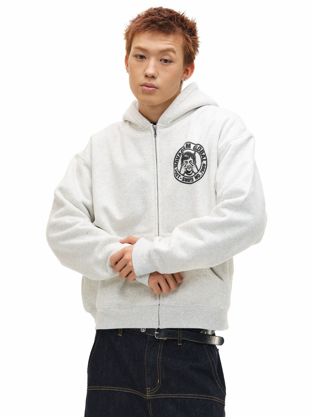 NOVACAM Vintage Monogram Print Zip Up Hoodie | Face 3 Face