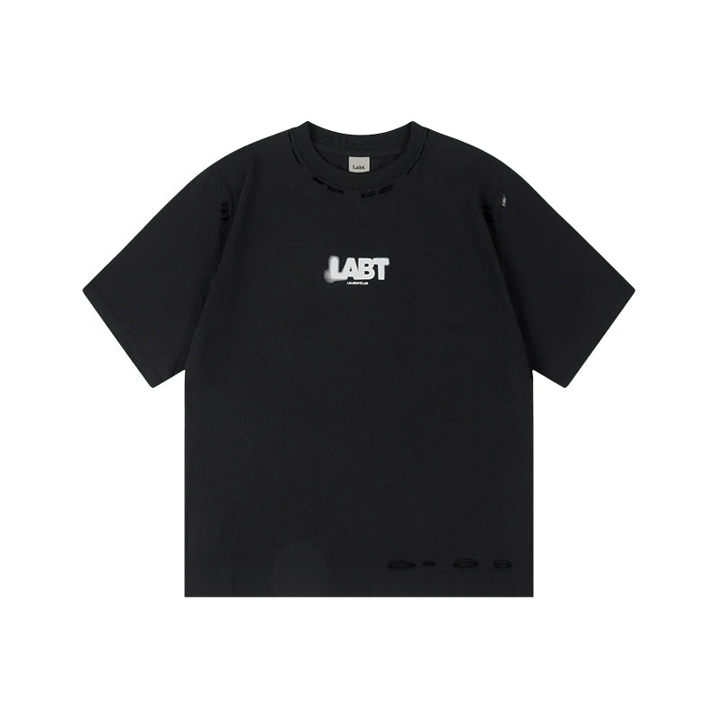 Labt Distressed Holes Logo Print Tee | Face 3 Face