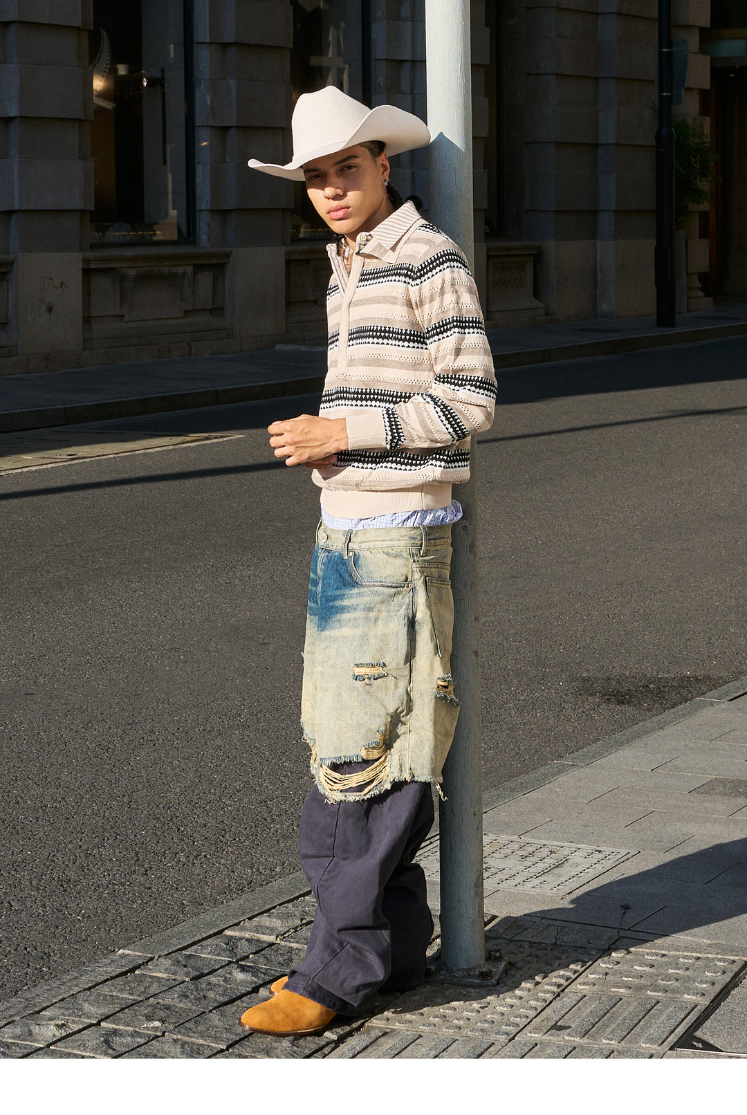 STEEPC Layered Design Washed Distressed Baggy Jeans | Face 3 Face