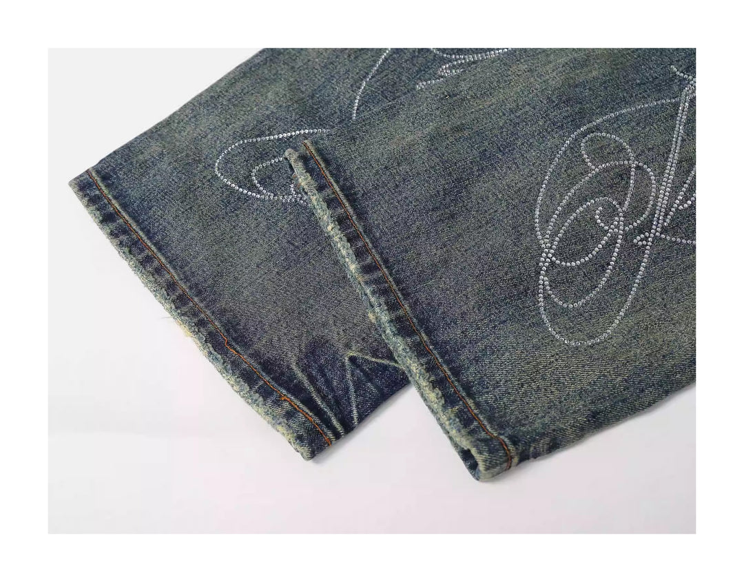 KARMANISTIC Washed Distressed Rhinestone Baggy Jeans | Face 3 Face