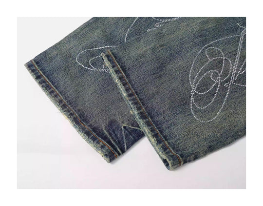 KARMANISTIC Washed Distressed Rhinestone Baggy Jeans | Face 3 Face