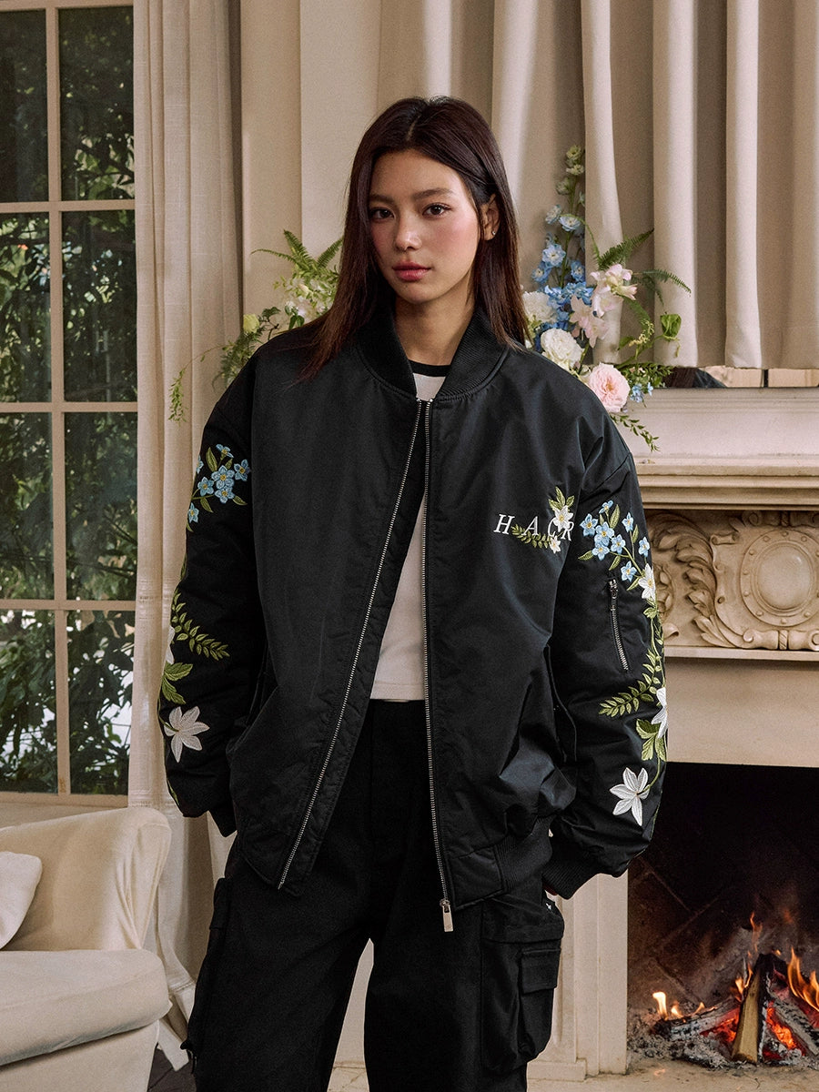 Harsh and Cruel Arm Floral Embroidered MA-1 Bomber Jacket | Face 3 Face