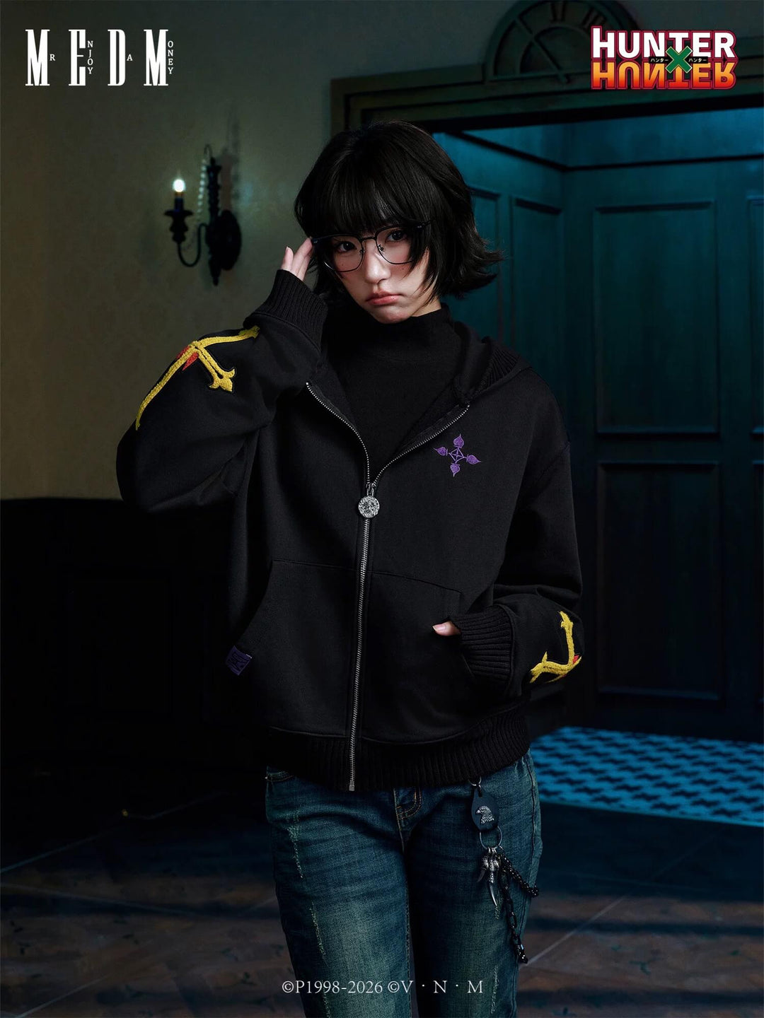 MEDM × HUNTER×HUNTER Character Icon Knit Rib Zip Up Hoodie | Face 3 Face