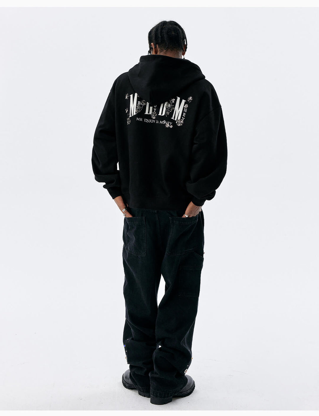 MEDM Beaded Flower Embellished Zip Up Hoodie | Face 3 Face