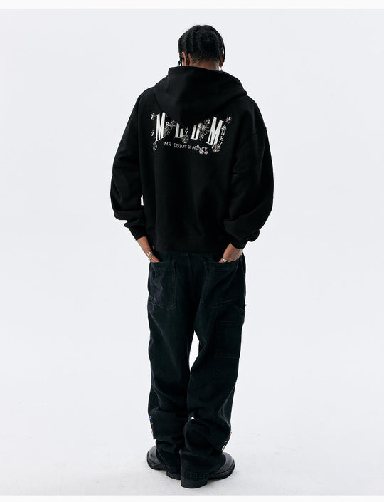 MEDM Beaded Flower Embellished Zip Up Hoodie | Face 3 Face