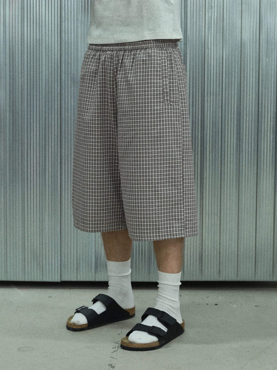 S45 Checkered Seersucker Baggy Shorts