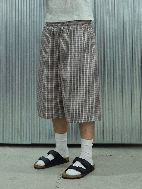 S45 Checkered Seersucker Baggy Shorts