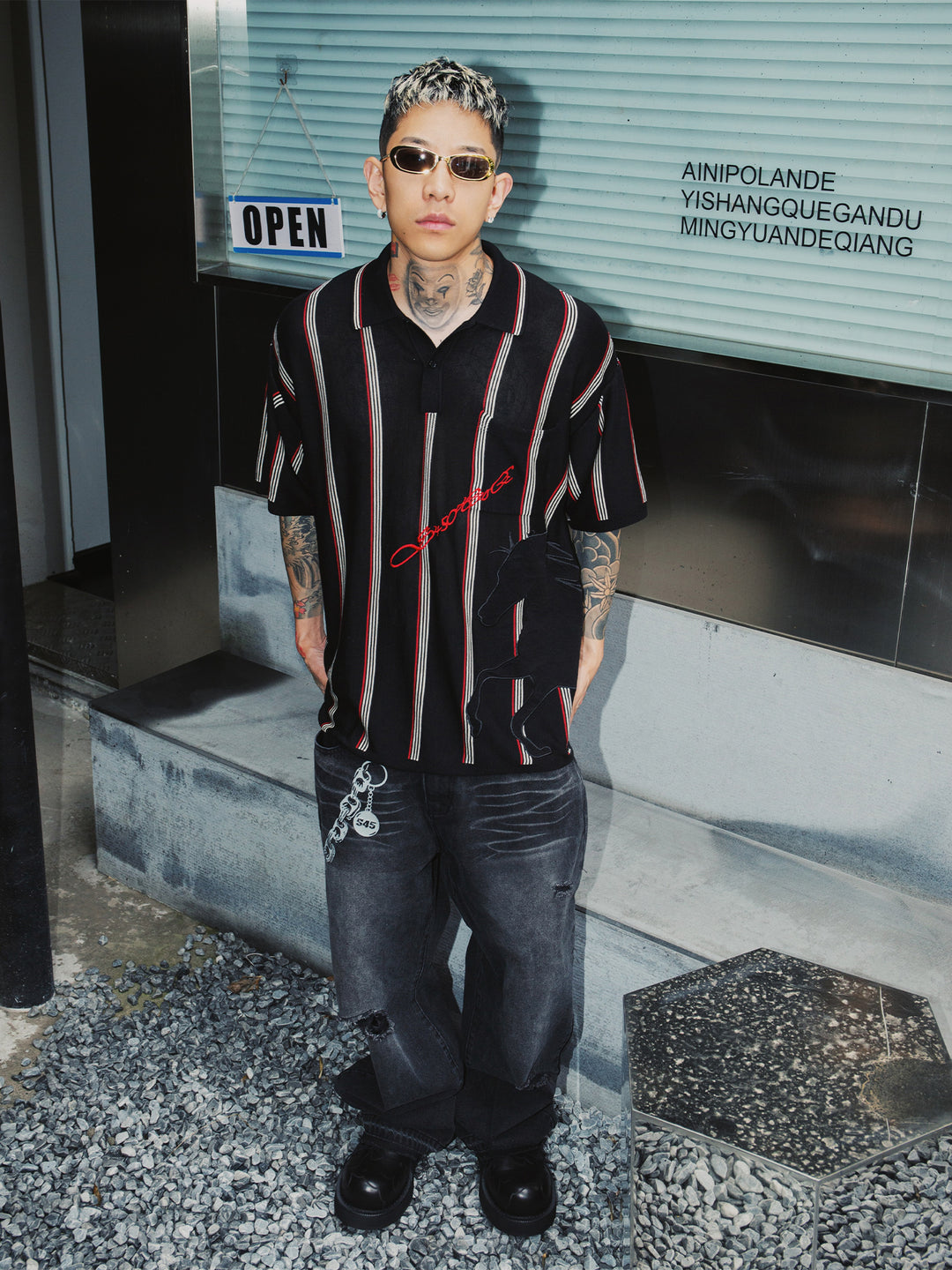 S45 Knitted War Horse Striped Polo | Face 3 Face