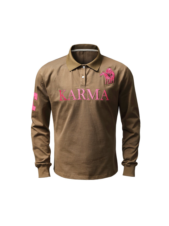 KARMANISTIC Embroidered Printed Long Sleeve Polo Shirt | Face 3 Face
