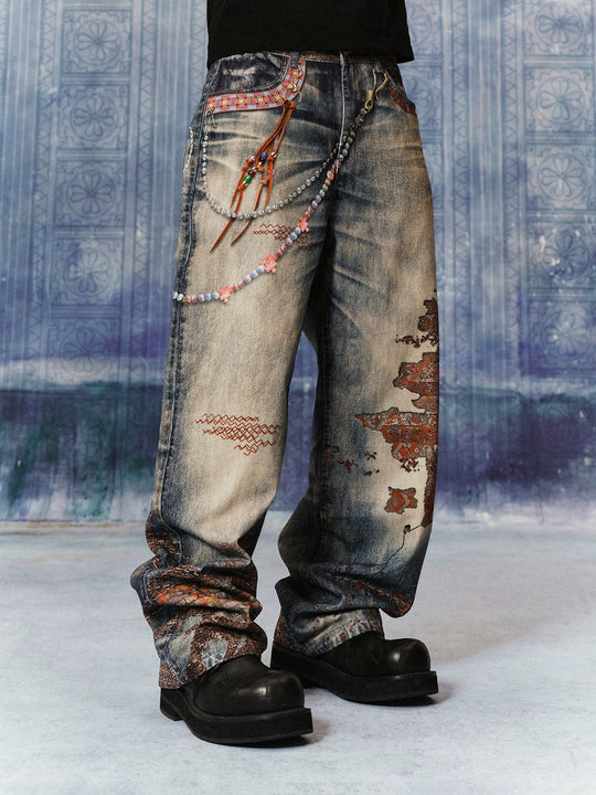 YADcrew Ethnic Photorealistic Print Jeans | Face 3 Face
