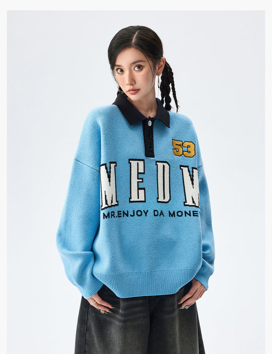 MEDM Patchwork Striped Elbow Knit Sweater | Face 3 Face