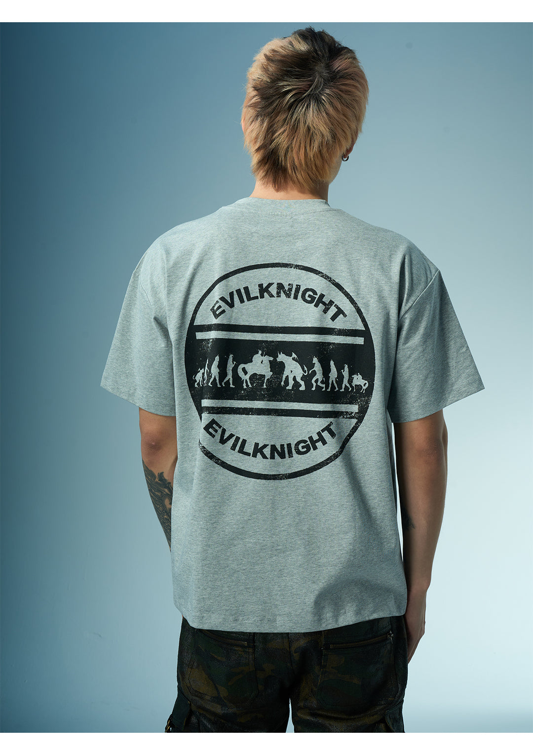 EVILKNIGHT(EK) Devil's Evolution Letter Distressed Print Tee | Face 3 Face