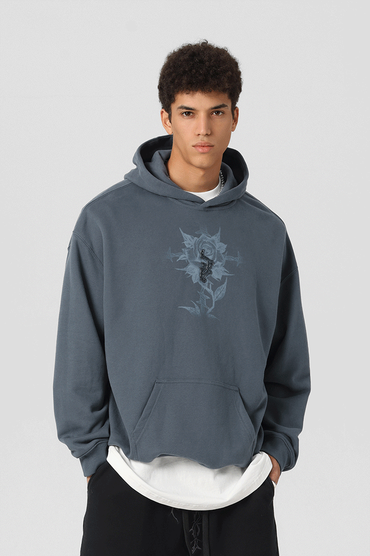 JHYQ Embroidered Beaded Rose Print Hoodie