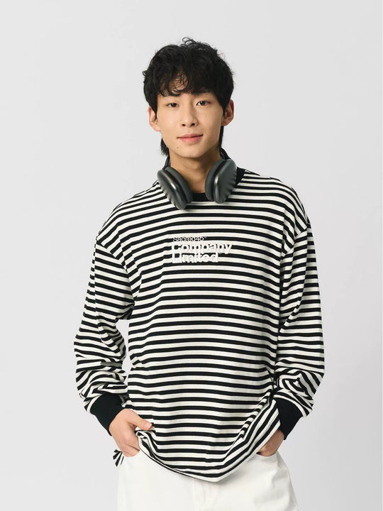 S45 Striped Embroidery Long-Sleeve Tee | Face 3 Face