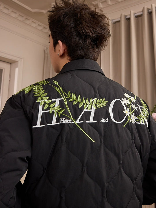 Harsh and Cruel Floral Wreath Embroidery Puffer Quilted Jacket | Face 3 Face