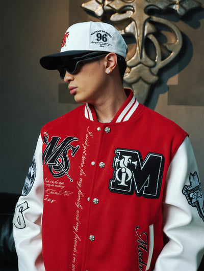 MEDM x STK Patch Embroidery Varsity Jacket | Face 3 Face