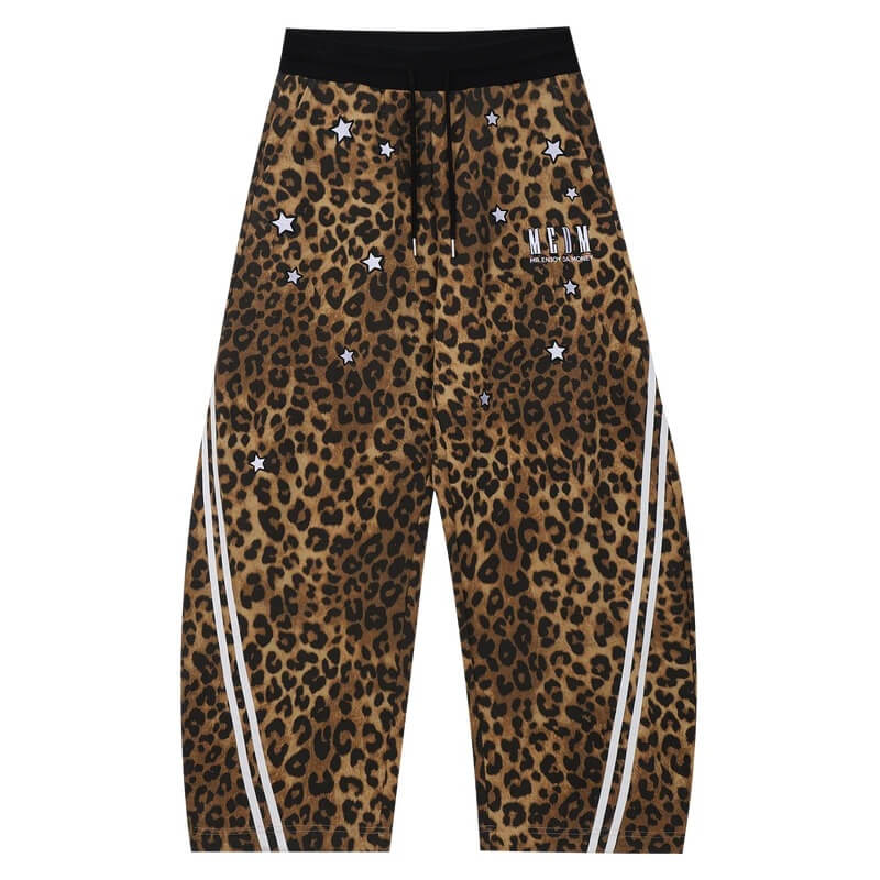 MEDM Leopard Print Star Embroidered Baggy Sweatpants | Face 3 Face