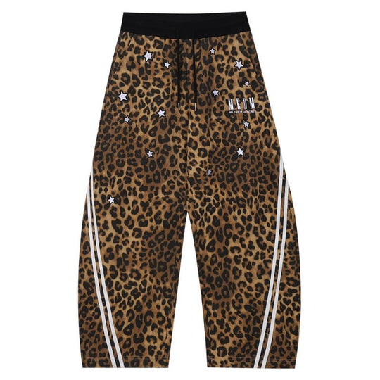 MEDM Leopard Print Star Embroidered Baggy Sweatpants | Face 3 Face