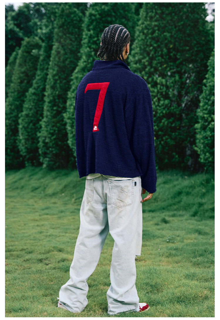 Remedy Number Patch Embroidered Polo Knit Sweater | Face 3 Face