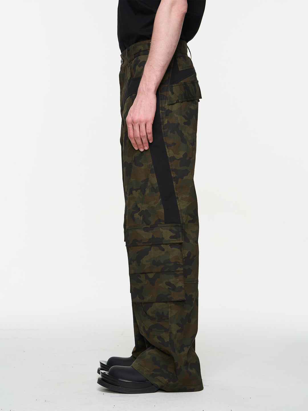 BLIND NO PLAN Colorblocking Textured Check Camouflage Work Cargo Pants | Face 3 Face