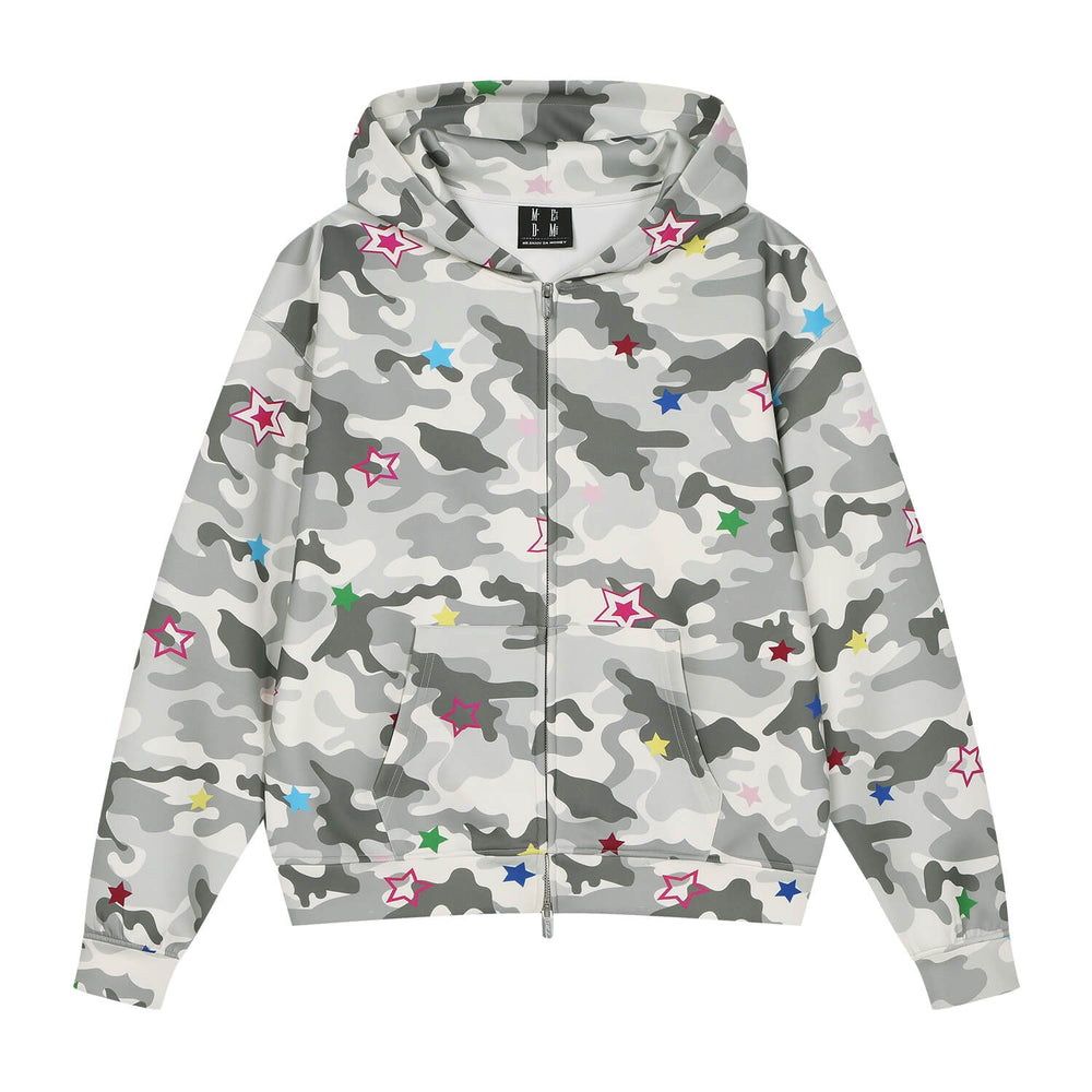 MEDM All Over Colorful Star Camouflage Zip Up Hoodie | Face 3 Face
