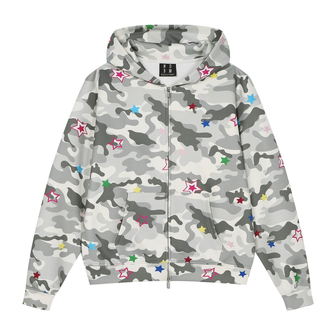 MEDM All Over Colorful Star Camouflage Zip Up Hoodie | Face 3 Face