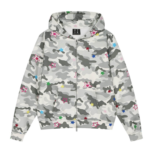 MEDM All Over Colorful Star Camouflage Zip Up Hoodie | Face 3 Face