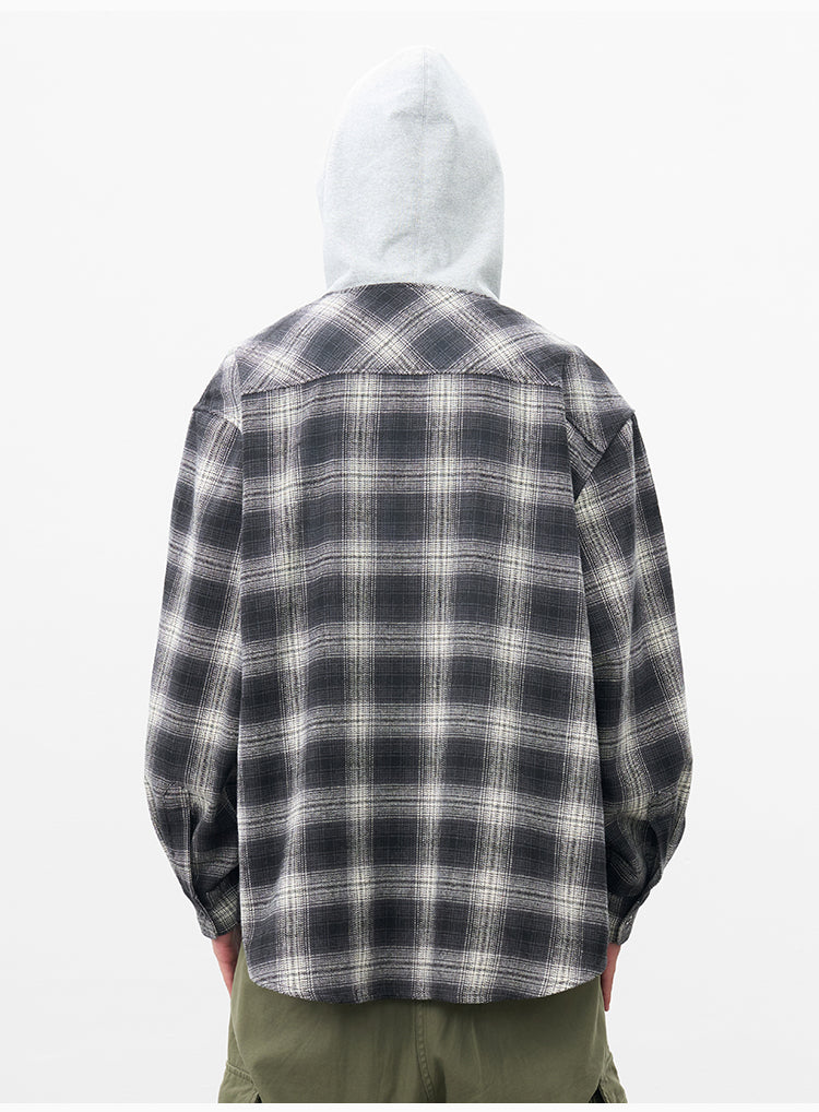 AFGK Plaid Embroidered Hooded Long Sleeve Shirt | Face 3 Face