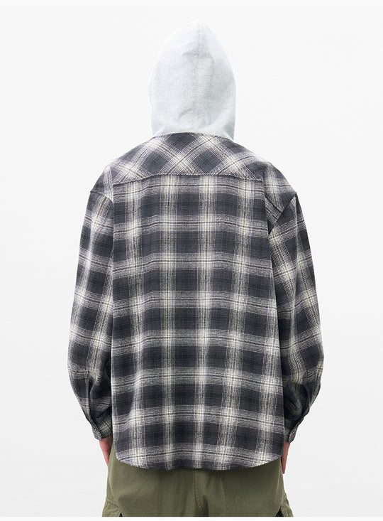 AFGK Plaid Embroidered Hooded Long Sleeve Shirt | Face 3 Face