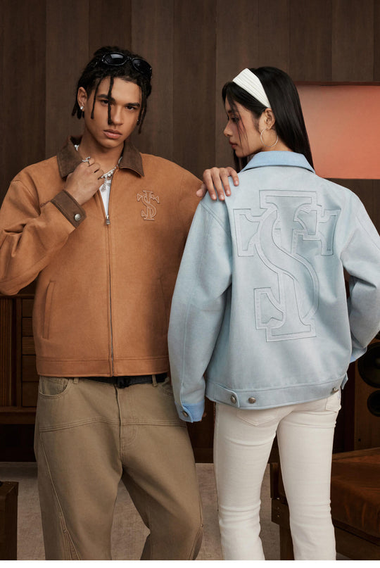Small Town Kid Faux Suede Logo Patch Work Jacket | Face 3 Face