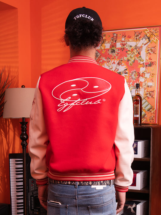 TGFCLUB Embroidery Patchwork PU Leather Varsity Jacket | Face 3 Face